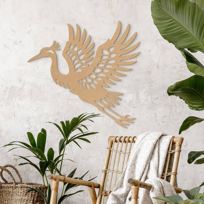 Wanddeko Kranich - eleganter Vogel - MDF Natur