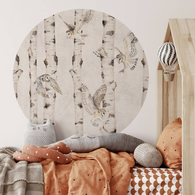 Wandtattoo Eulen im Birkenwald - Kikki Belle - Rund