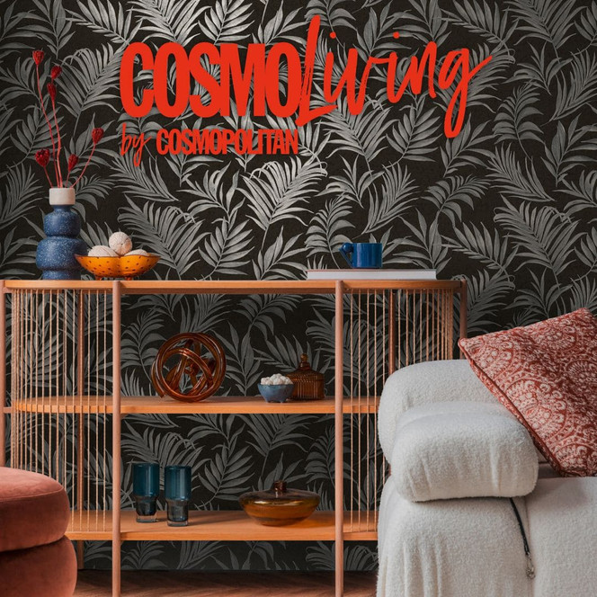 COSMOPOLITAN Vliestapete Schwarz Silber Blätter - edle Vliestapete Schlafzimmer
