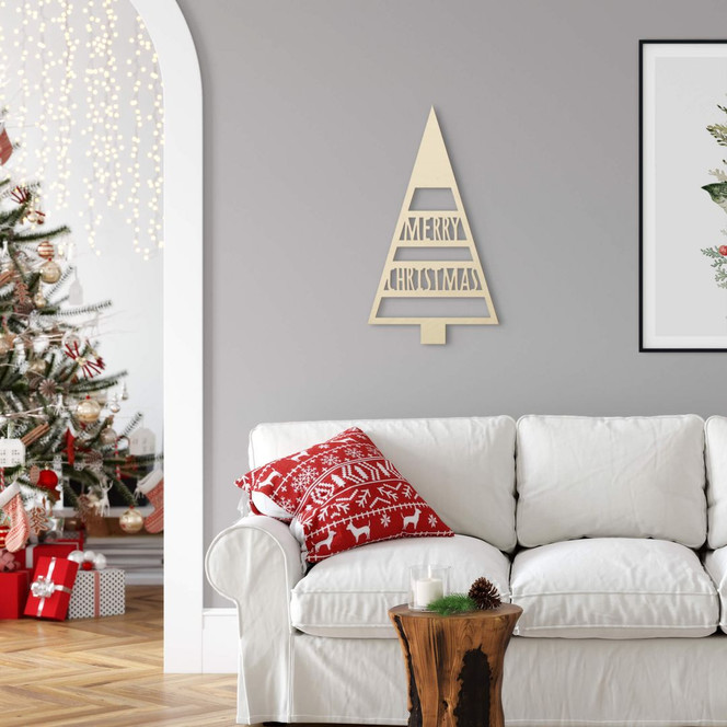 Holzdeko Weihnachten - Tannenbaum Merry Christmas - Pappelholz