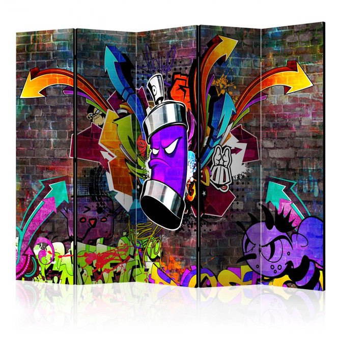 Paravent, Raumteiler freistehend, Trennwand - Graffiti: Eine Explosion der Farben , 5-teilig - 225 x 172 cm
