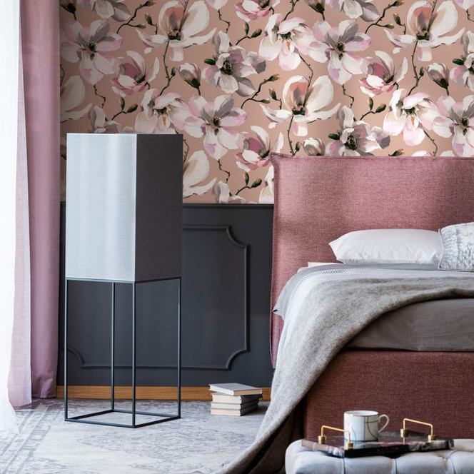 Vliestapete mit Blättern in gemaltem Stil braun, weiss Floral