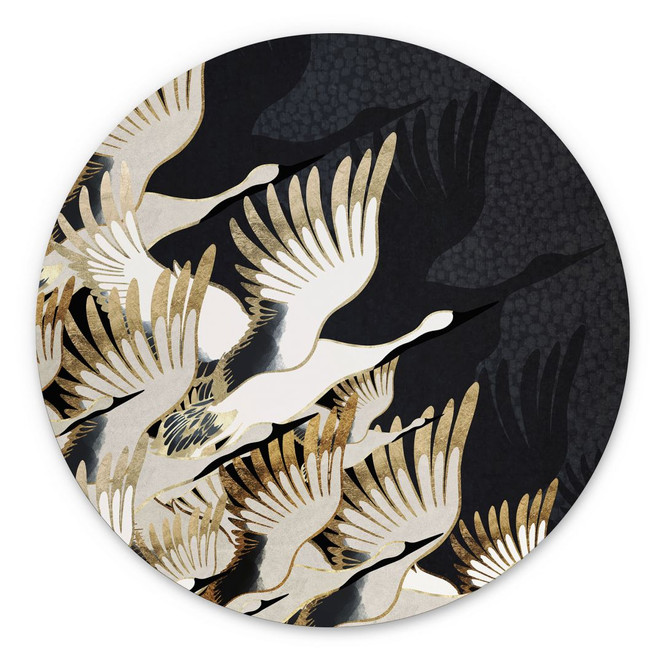 Wandbild Fliegende Kraniche - SpaceFrog Designs - Rund - Alu-Dibond