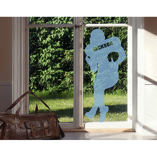 Folienfarbe in Wohnansicht: Offshore Blue - Glasdekor Wunschtext Football Player