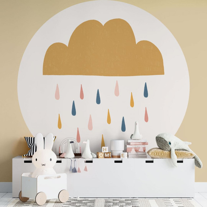 Kinderzimmer Fototapete Fröhlicher Regen in Pastelltönen - Lisboa - Rund - Selbstklebend/Vlies