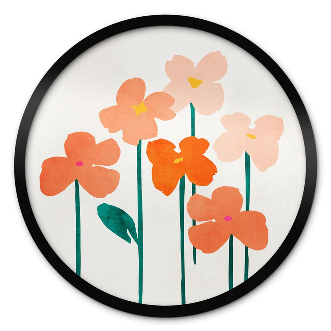 Poster Kleine Blumen in Peach-Farben - Kubistika - Rund