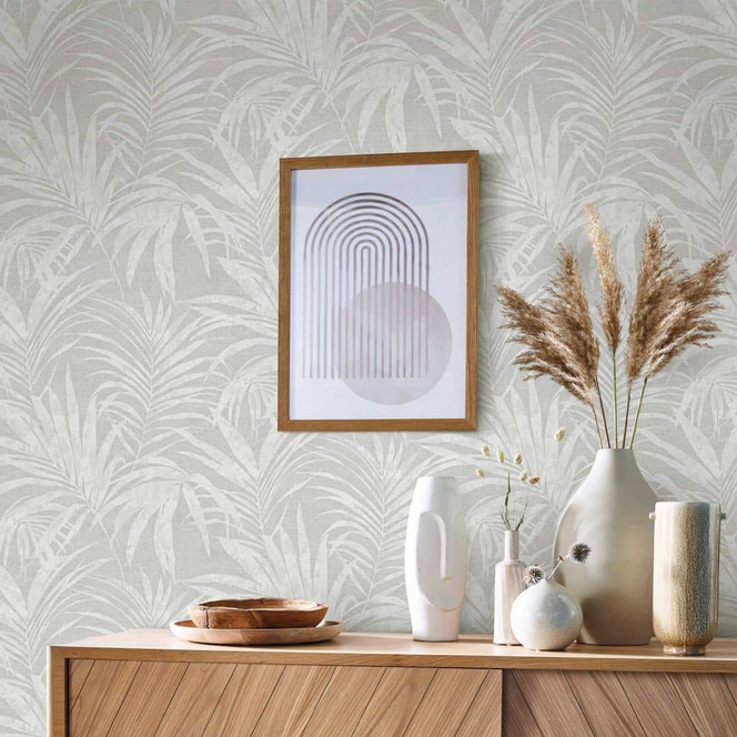 Vliestapete mit schimmerndem und strukturiertem Blattmotiv grau Floral