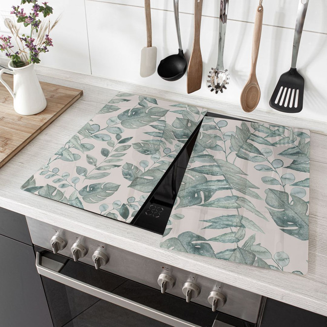Herdabdeckplatte Dschungelblätter Aquarell Creme - Bloomery Decor