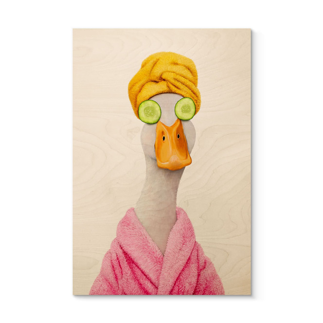 Holzbild Lustige Wellness Ente mit Gurkenmaske - Korenkova