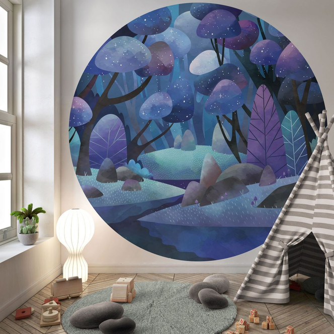 Kinder-Fototapete Zauberwald in Mitternachtsblau - DigitalArtsi - Rund - Selbstklebend/Vlies