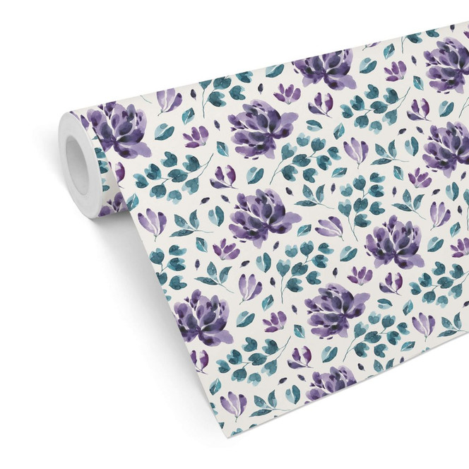 Mustertapete - Aquarell Blüten 03 - violett
