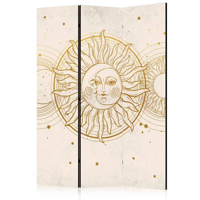 Paravent, Raumteiler freistehend, Trennwand - Golden Sun and Moon - Artistic Retro Style Illustration