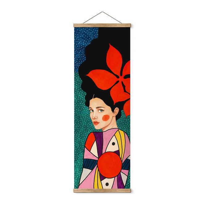 Stoffbild Frau mit roten Blumen im Haar - Hülya - Panorama