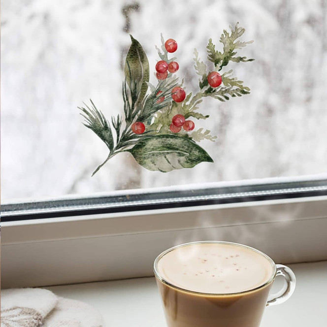 Fensterbild Winterzweig mit Scheinbeere