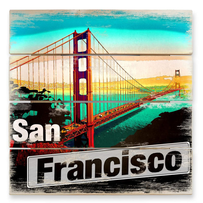 Holzbild San Francisco - Comic Style - 40 x 41.5 cm