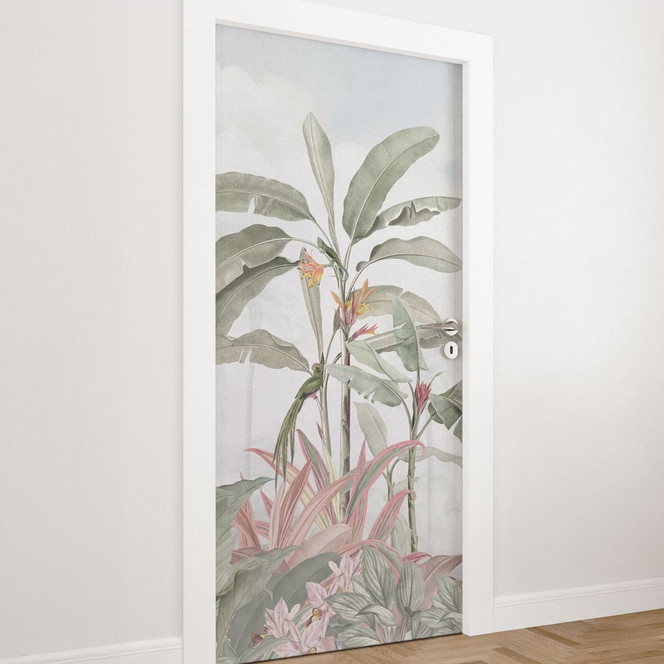 Türfolie Tropische Idylle mit Kolibri blau - Bloomery Decor - Selbstklebende Türdeko