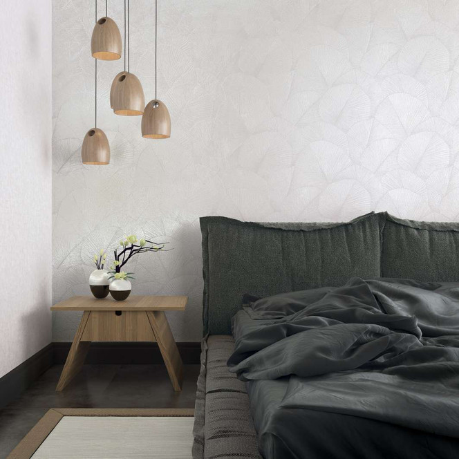 Vliestapete mit grossem Blattmotiv weiss Floral