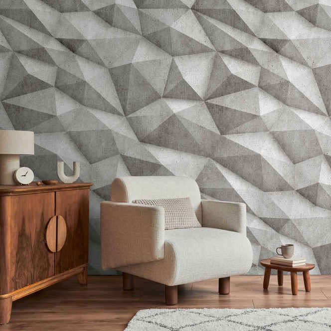 3D-Fototapete Betonoptik Grau - Vliestapete modern - Schlafzimmer Design Tapete