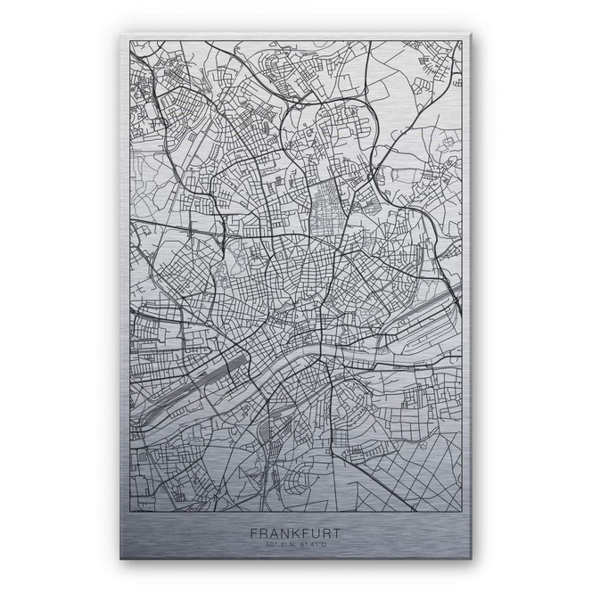 Alu-Dibond Bild mit Silbereffekt Stadtplan Frankfurt