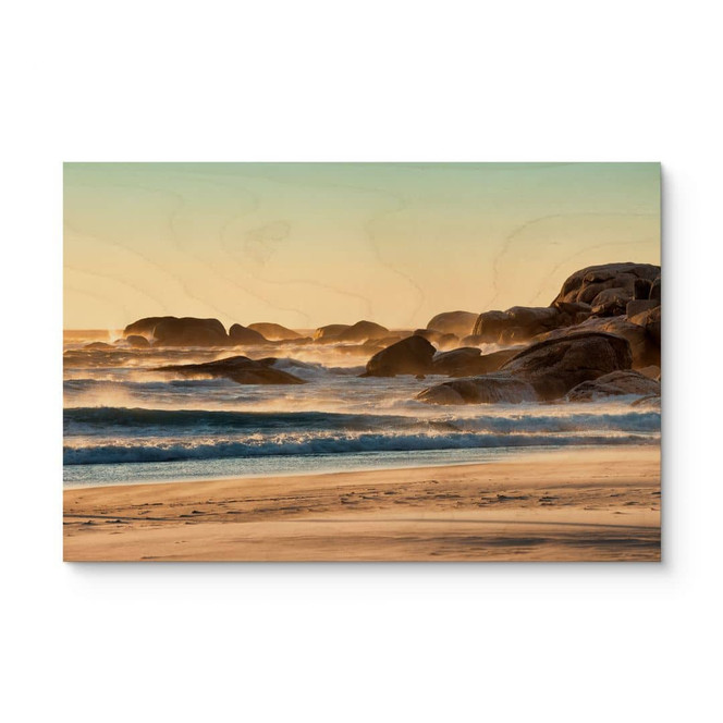 Holzbild Strandküste bei Sonnenaufgang in Afrika - Hugonnard