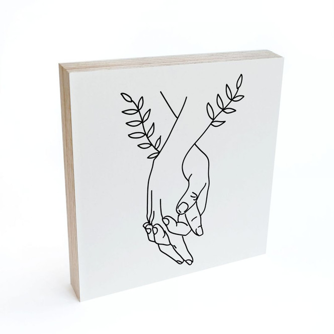 Holzbild zum Hinstellen - Line Art - Liebespaar Händchen haltend - Lizde - 15x15 cm