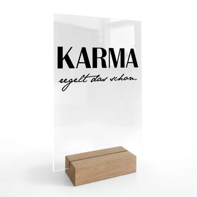 Tischaufsteller Karma regelt das schon