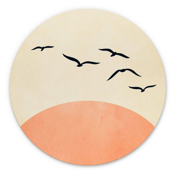 Wandbild Vogelschwarm im Sonnenuntergang - Alu-Dibond - Kubistika - Rund