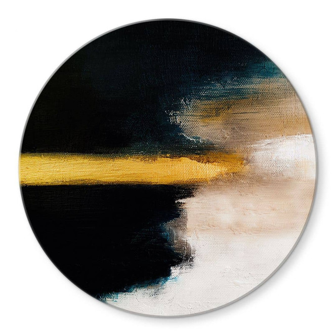 Glasbild Pinselstriche Gold und Schwarz - Haniff - Rund
