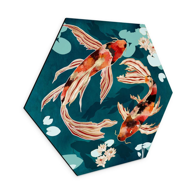 Hexagon Wandbild Zwei Kois im Teich - SpaceFrog Designs - Alu-Dibond