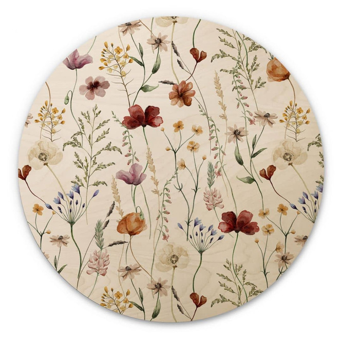 Holzbild Bunte Wildblumen - UN Designs - Rund