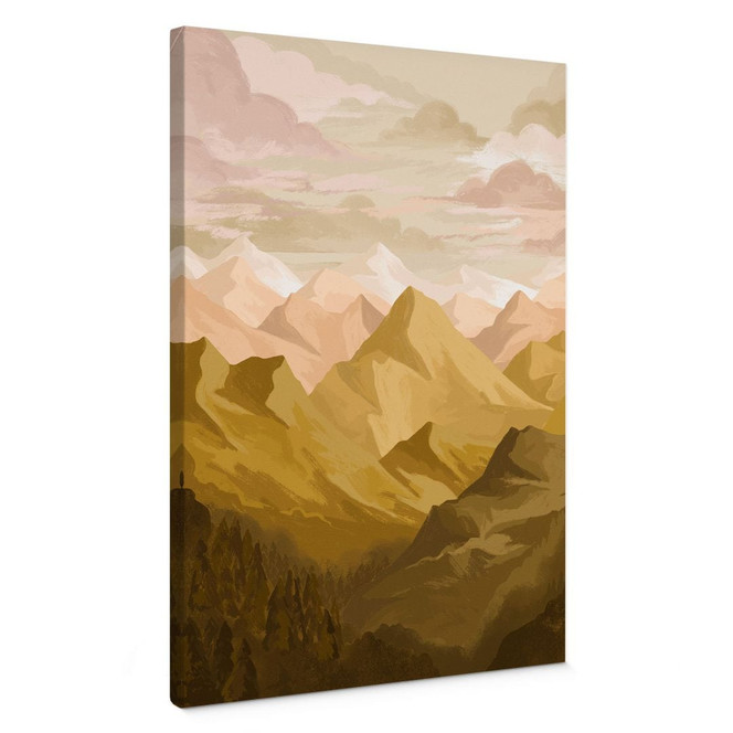 Leinwandbild Goldene Berge im Sonnenuntergang - Goed Blauw