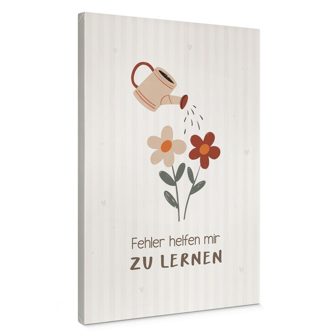 Leinwandbild mit Giesskanne und Blumen - Affirmation "Fehler helfen mir zu lernen"