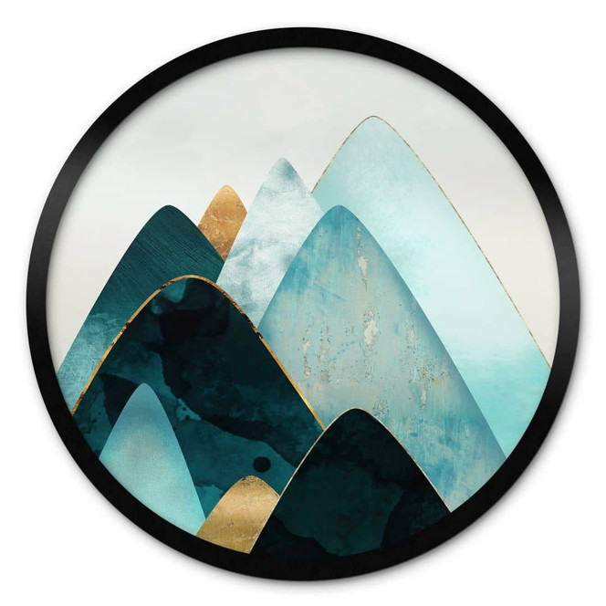 Poster Abstrakte Berge in Gold und Blau - SpaceFrog Designs - Rund