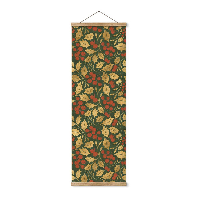 Stoffbild Weihnachten - Goldene Mistelzweige mit Beeren - Panorama