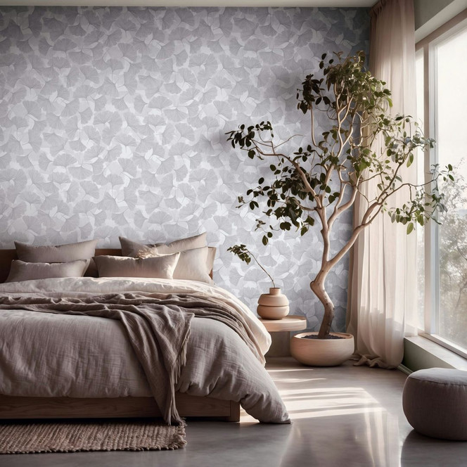 Vliestapete 3D, Blätter Floral Natur matt in Grau