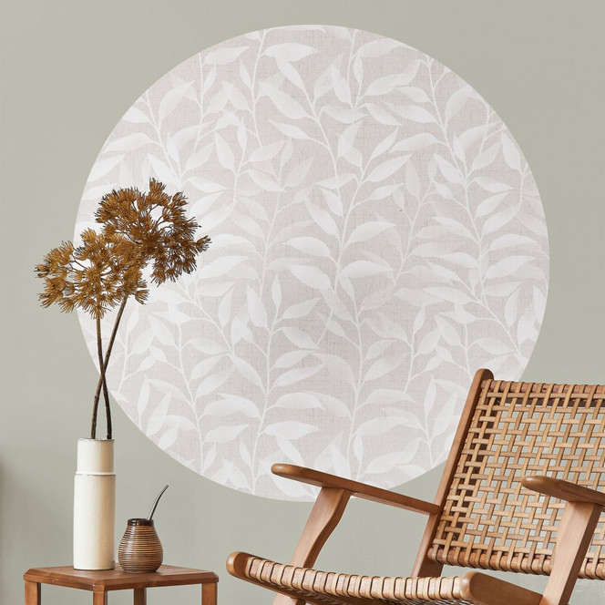 Wandtattoo Zarte Aquarell-Blätter - Soft Beige - Bloomery Decor - Rund