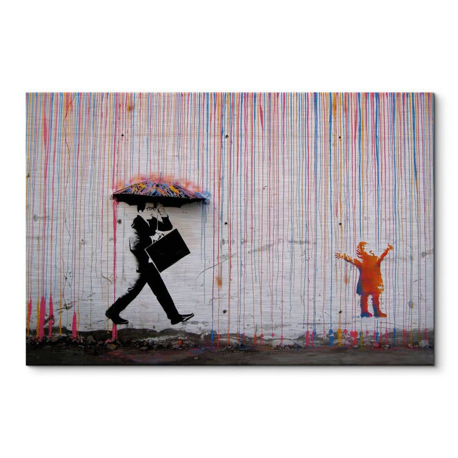 Alu-Dibond mit Silbereffekt Banksy - Coloured Rain