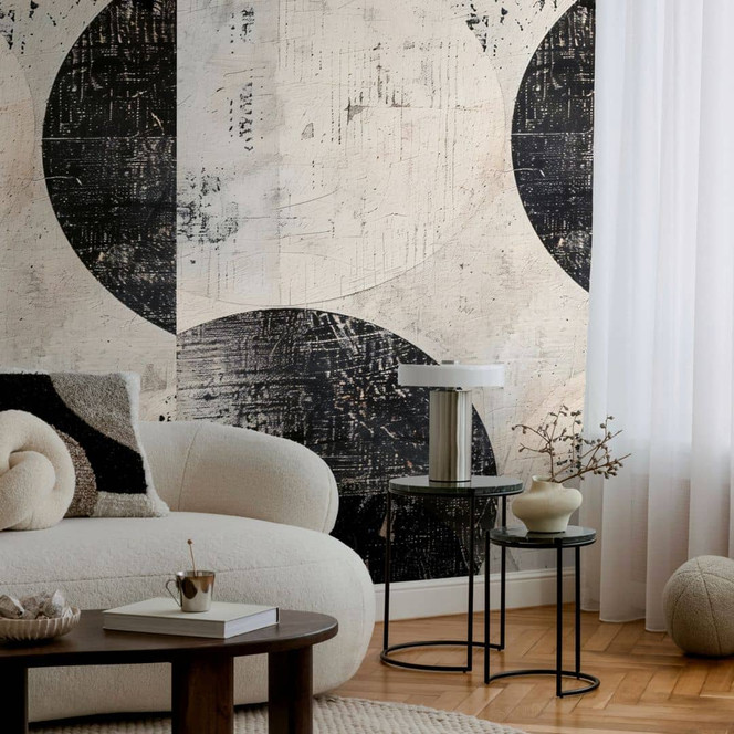 COSMOPOLITAN Fototapete Kreise Schwarz Weiss moderne Used Look Vliestapete Creme