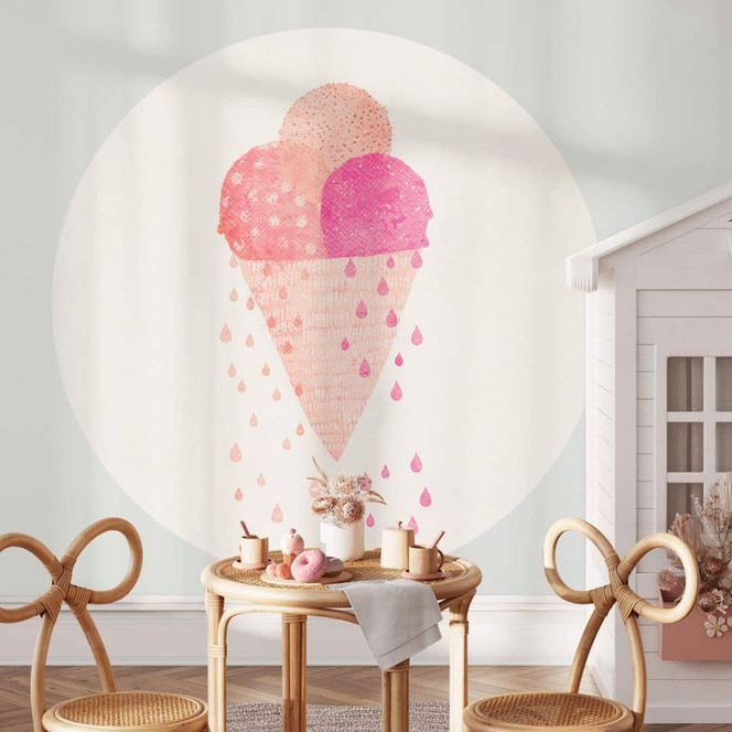 Fototapete Treechild - Drei Eiskugeln im Sommer - Rund - Selbstklebend/Vlies