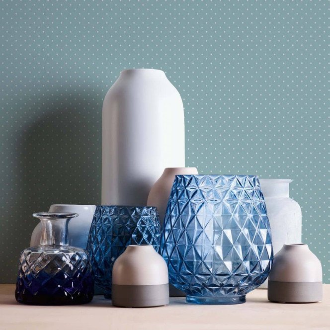 Tapete mit Punkten blau weiss - Vliestapete Landhaus A.S. Création - matt leicht strukturiert