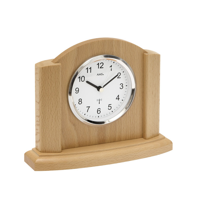 Tischuhr Funk Massivholz Buche