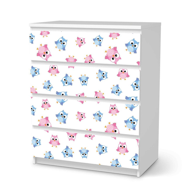 Folie IKEA Malm Kommode 4 Schubladen - Eulenparty- Bild 1