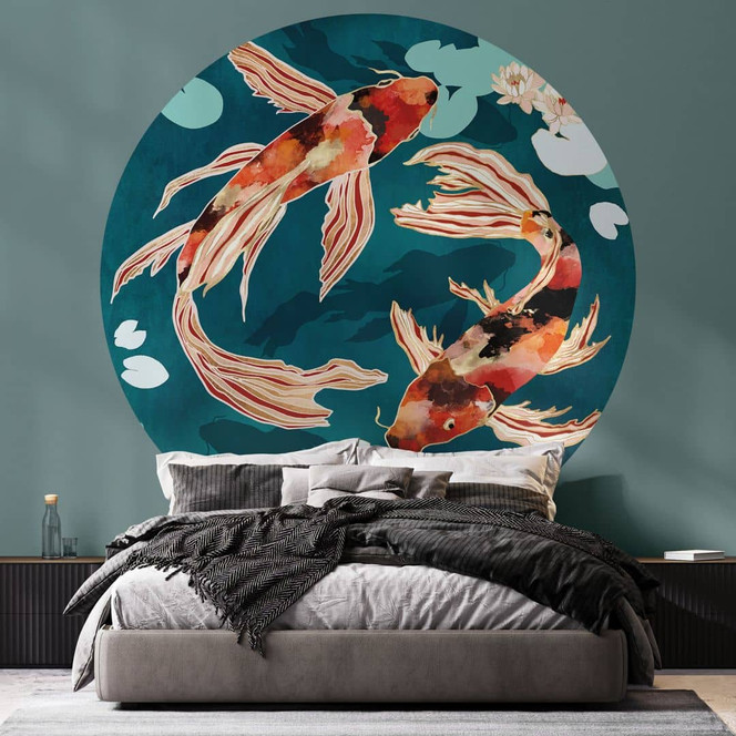Fototapete Zwei Kois im Teich - SpaceFrog Designs - Rund - Selbstklebend/Vlies
