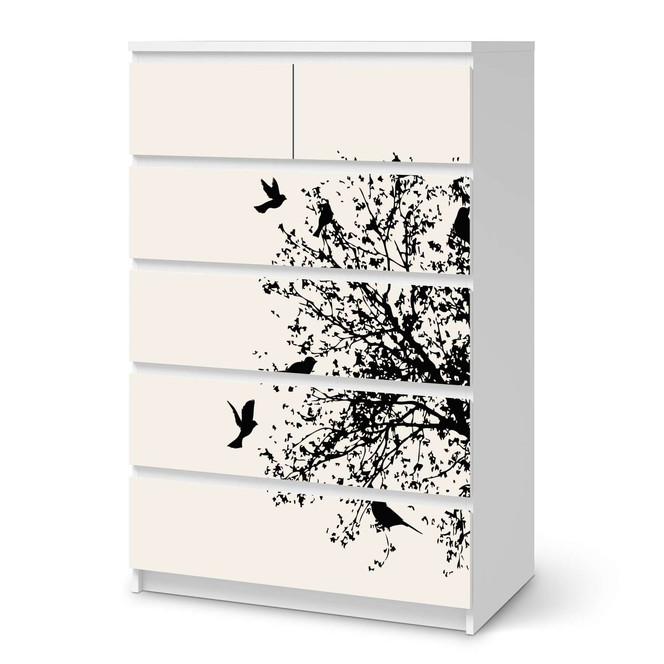 Möbel Klebefolie IKEA Malm Kommode 6 Schubladen (hoch) - Tree and Birds 2- Bild 1