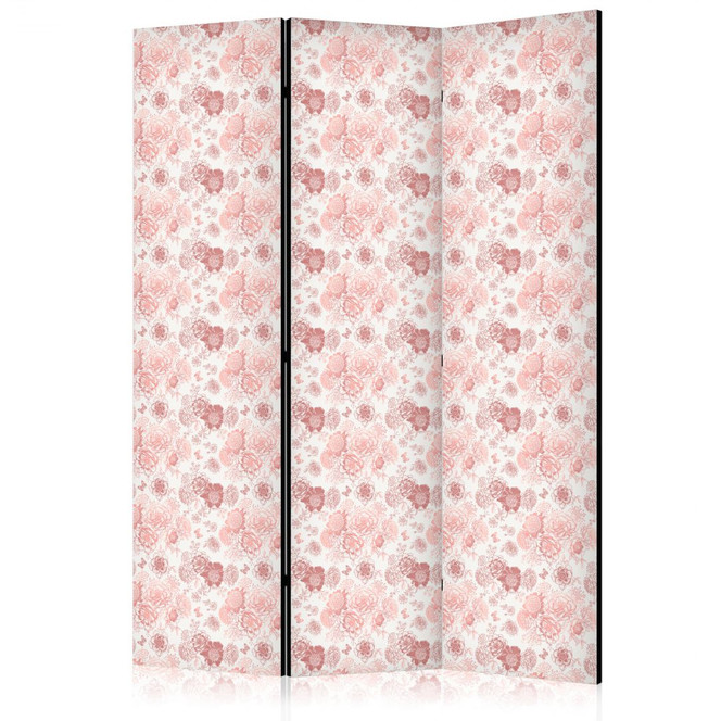 Paravent, Raumteiler freistehend, Trennwand - Pink Blossoming - Warm Floral White