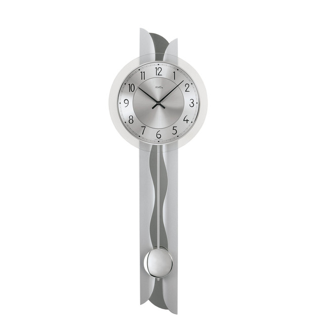 Pendelwanduhr Silberlackierte Holzrückwand mit Metalleinlage