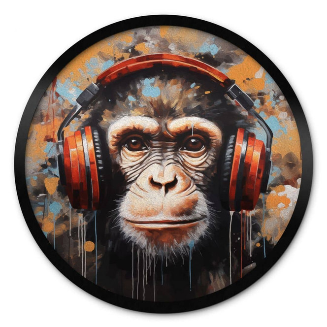 Poster DJ Affe mit Kopfhörer - Magnusson - Rund