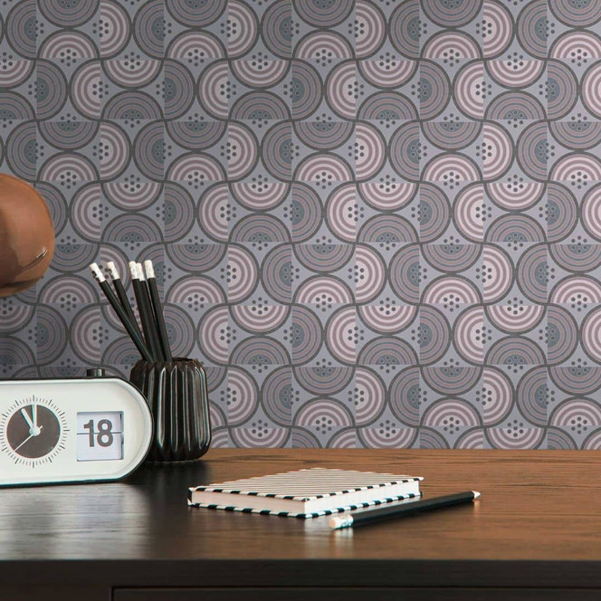 Tapete mit Wellen- und Linien Beige Grau - Retro-Look Grafik-Vliestapete