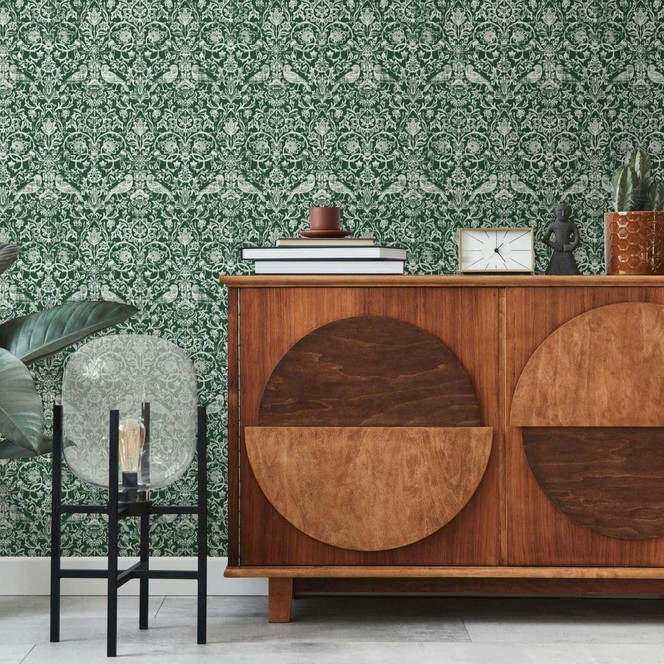 Vliestapete Vögel, Blumen Floral Natur in Grün