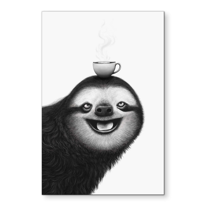 Wandbild Fröhliches Faultier mit Kaffee - Korenkova - Alu-Dibond